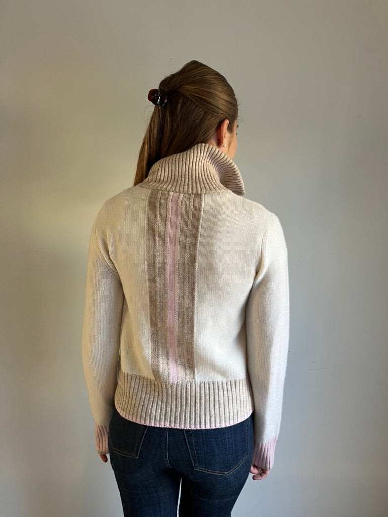 Contrast cardigan Offwhite/sand/lyserosa