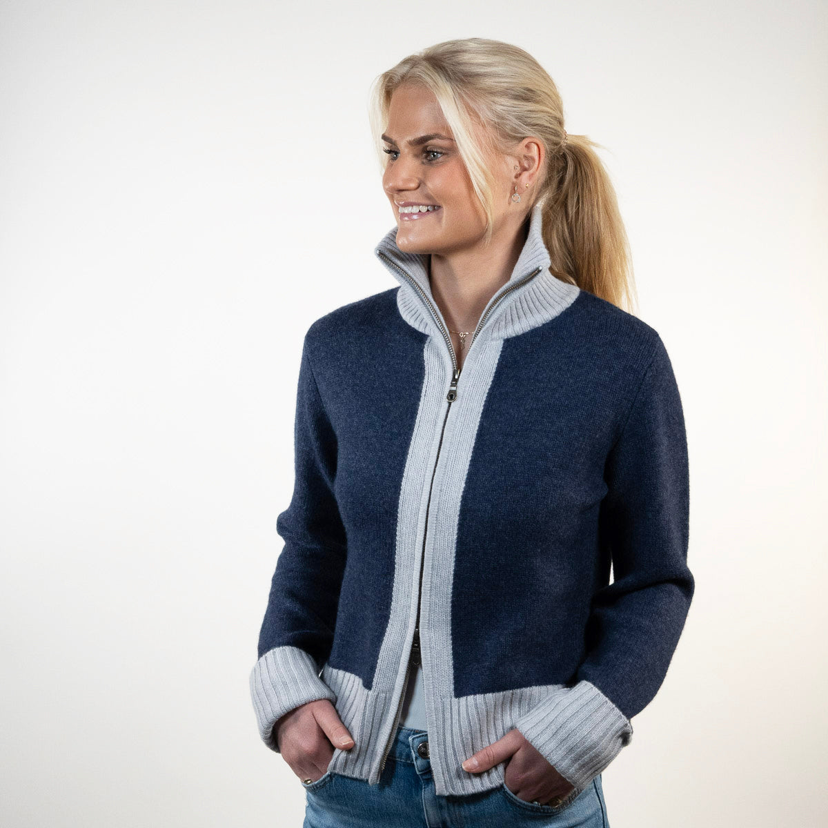 Contrast cardigan Navy / lyseblå