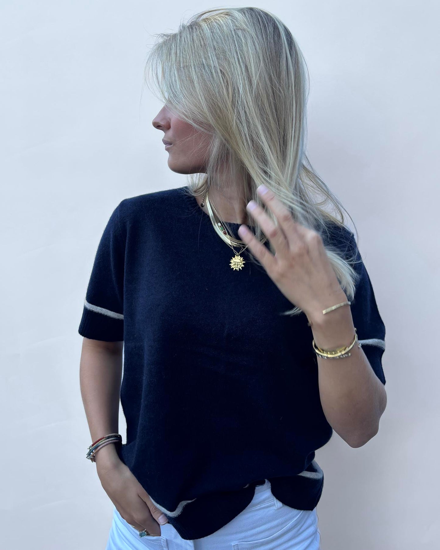 Colette short sleeve - Navy/lyssand