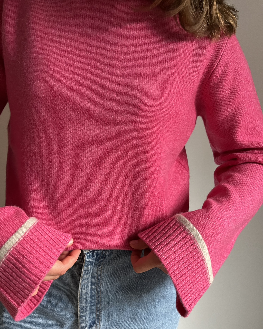 Round neck kashmir - Rosa/sand