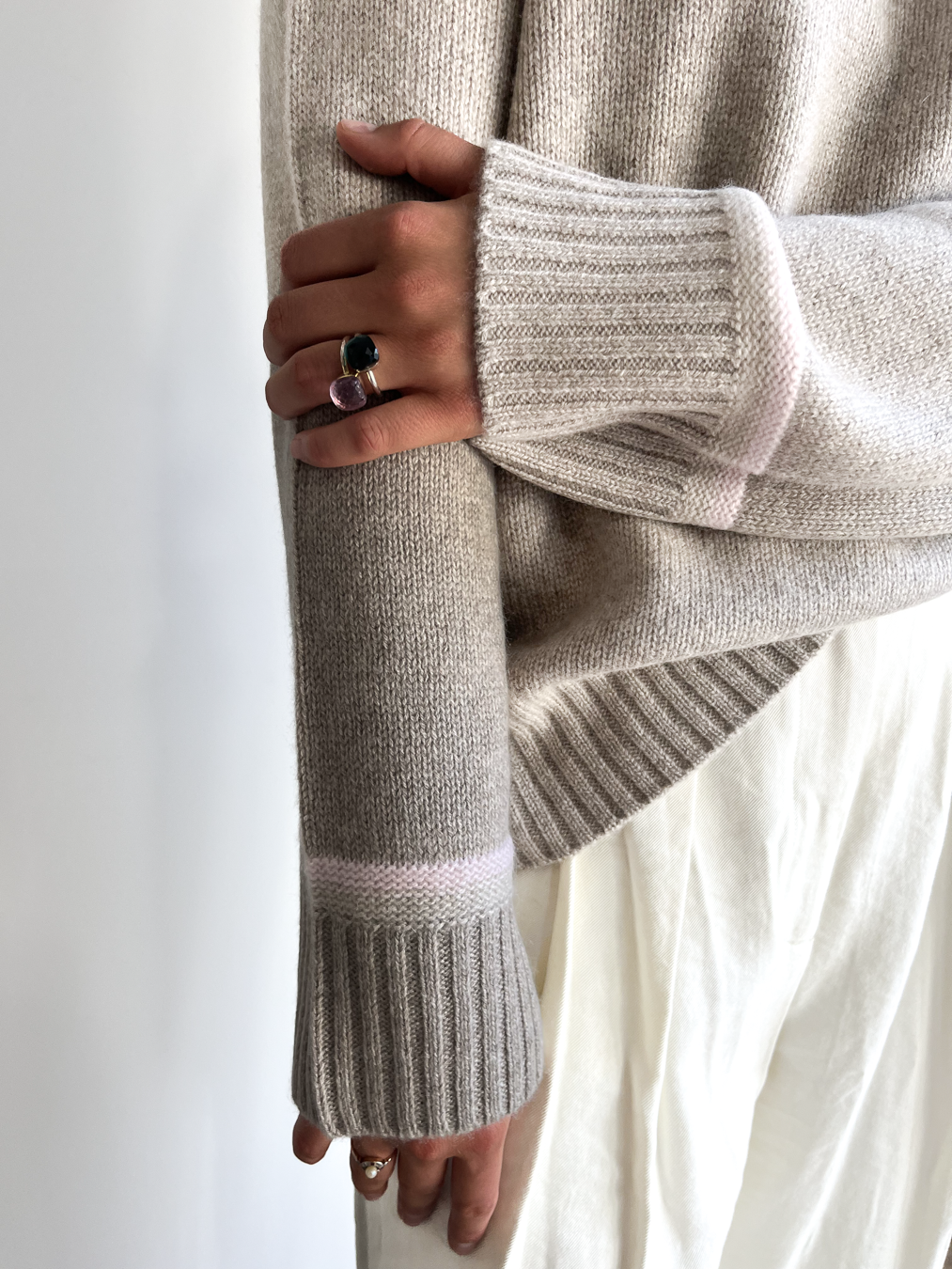 Gilli round neck cashmere - Sand/light sand/light pink