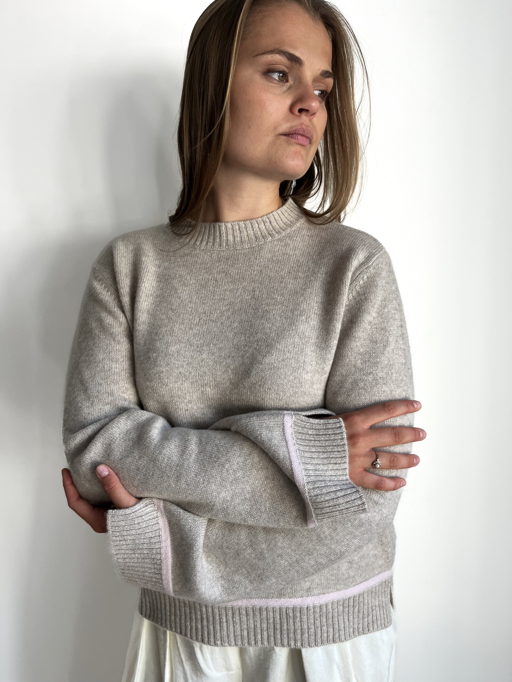 Round neck cashmere - Sand/pink