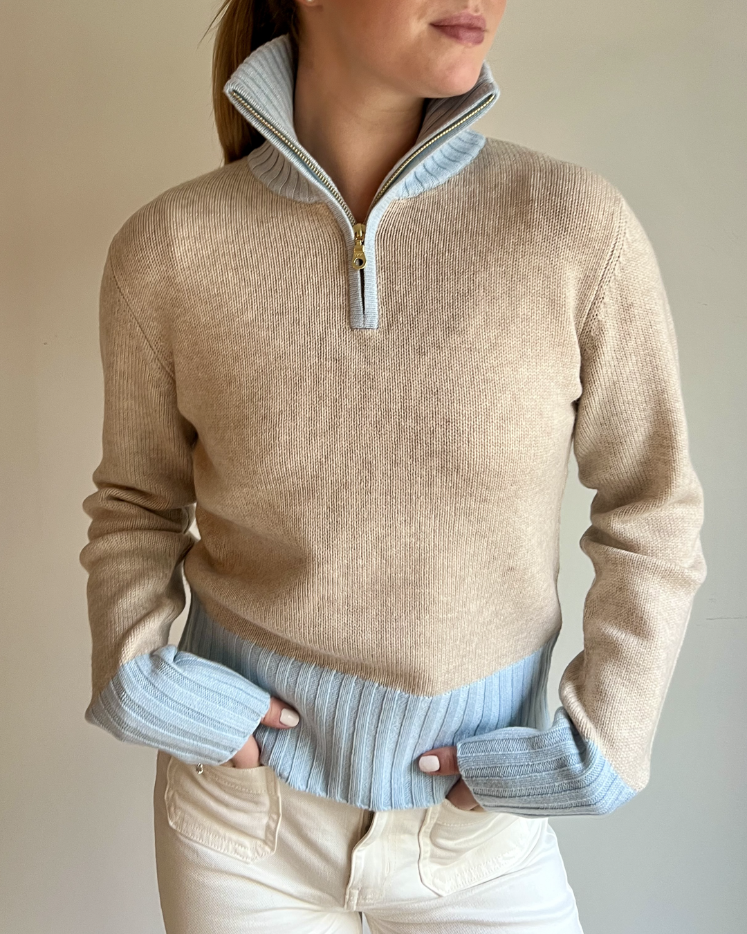 Zip star sand/lyseblå