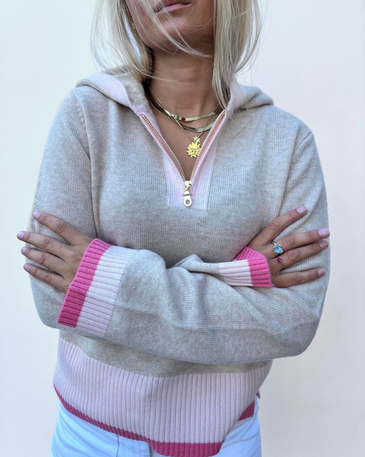 Vilma hoodie Sand/pink/light pink