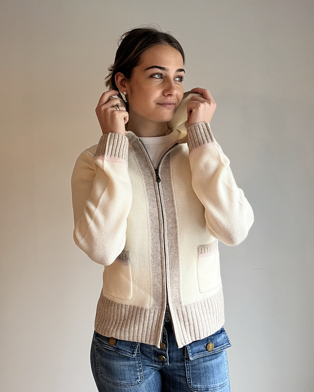 Celeste hood cardigan offwhite/toast/lyserosa