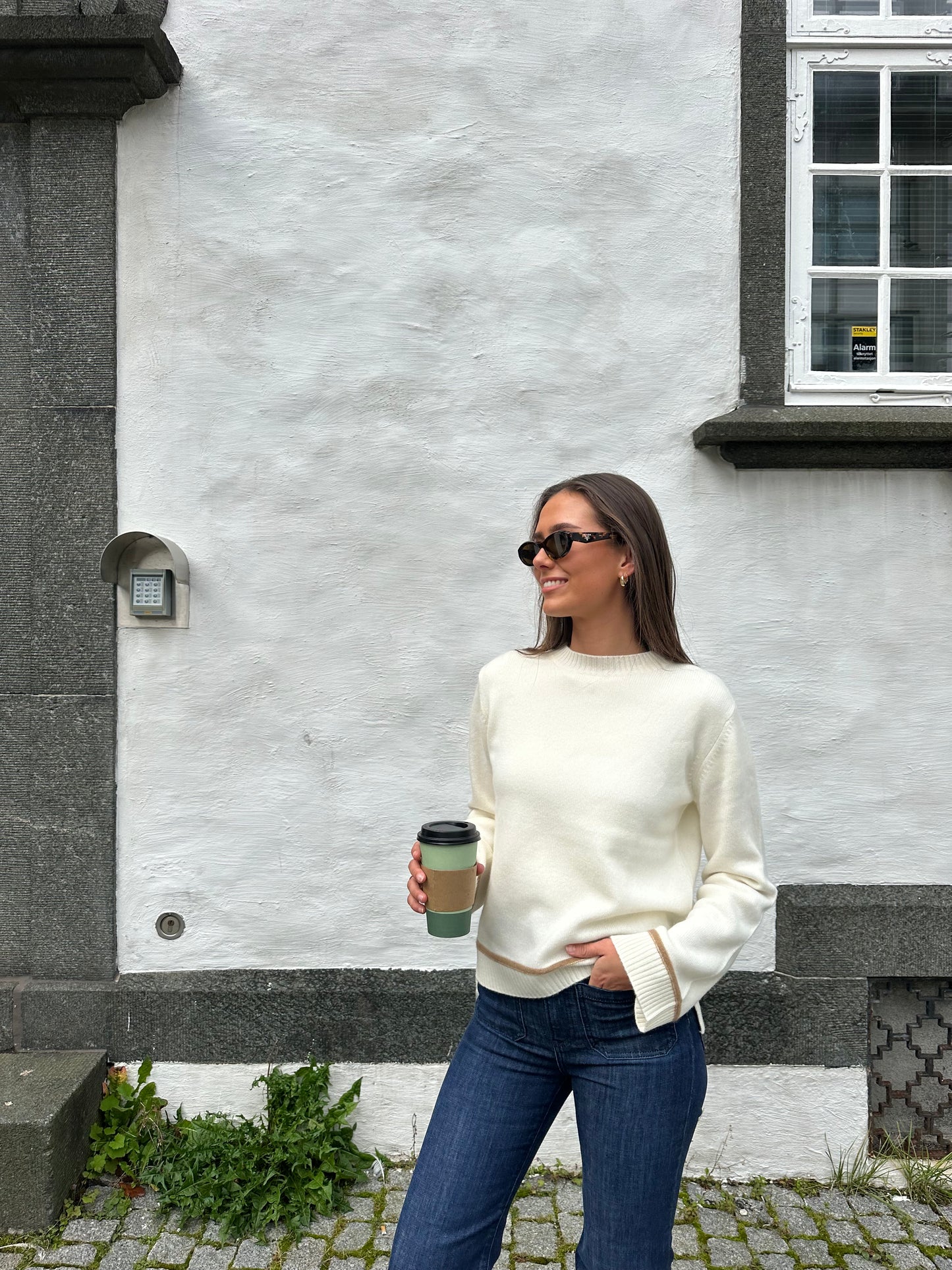 Round neck kashmir - Offwhite/brun