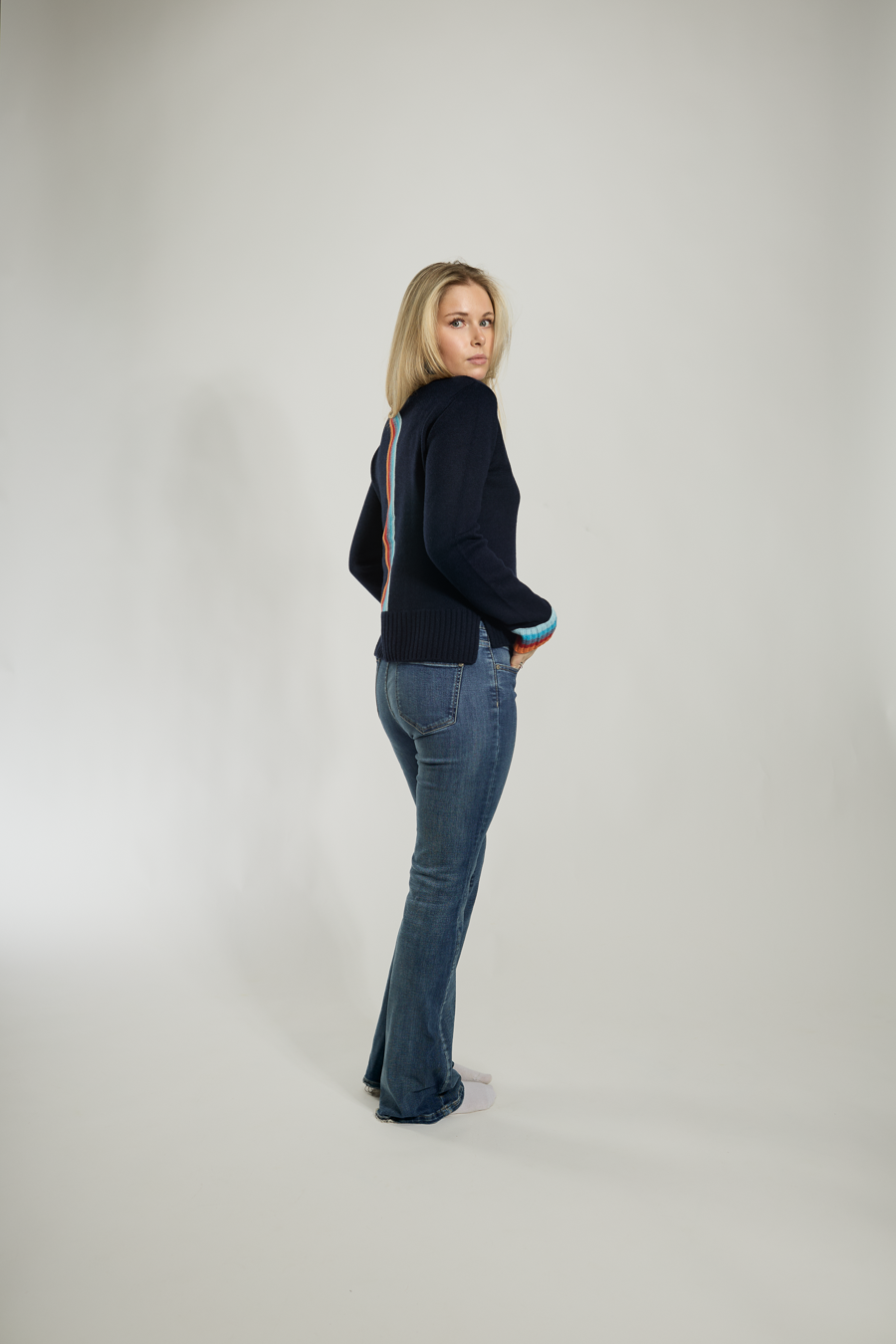 Roll neck jumper - Navy/rainbow