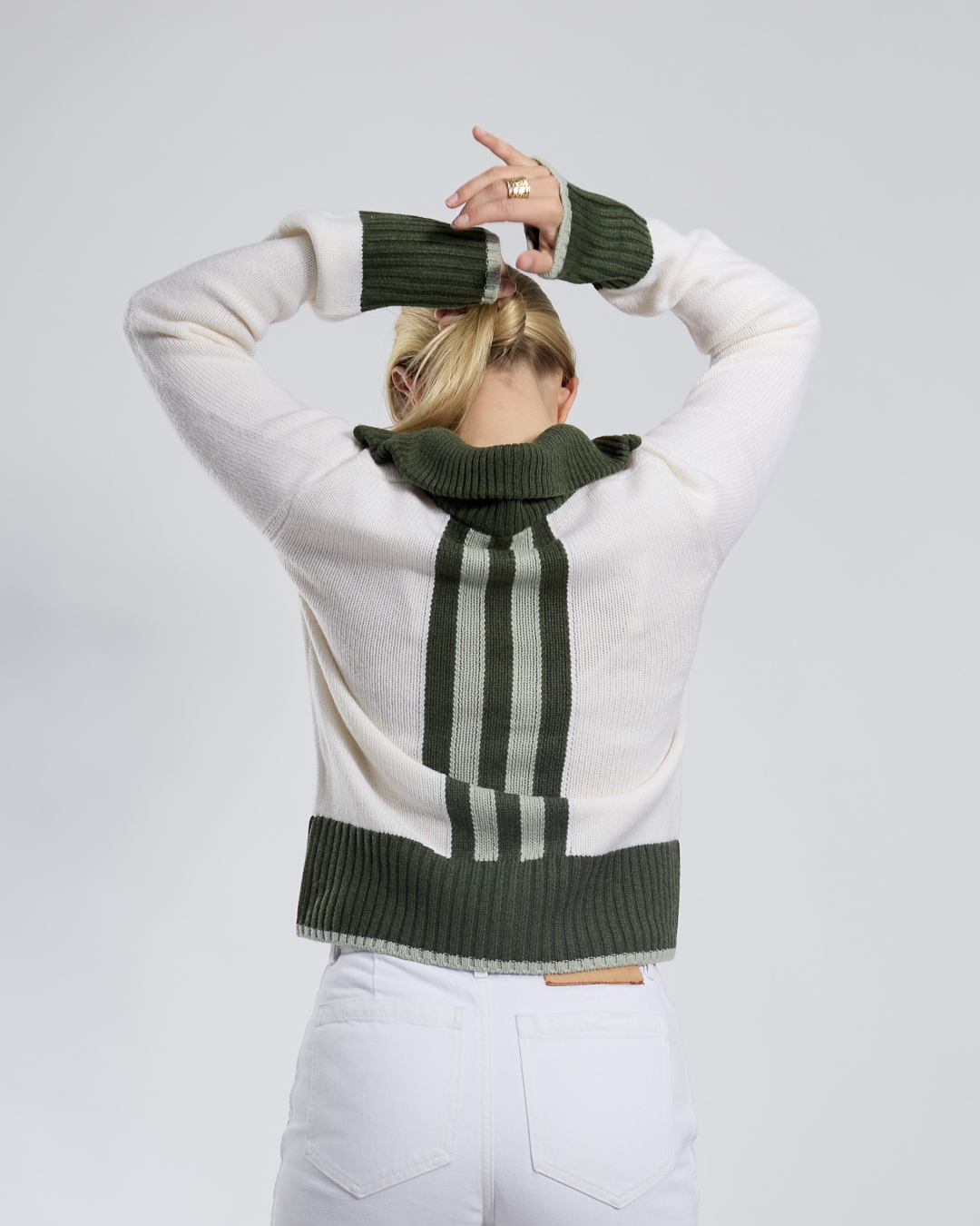 Contrast cardigan Offwhite/oliven/lysegrønn