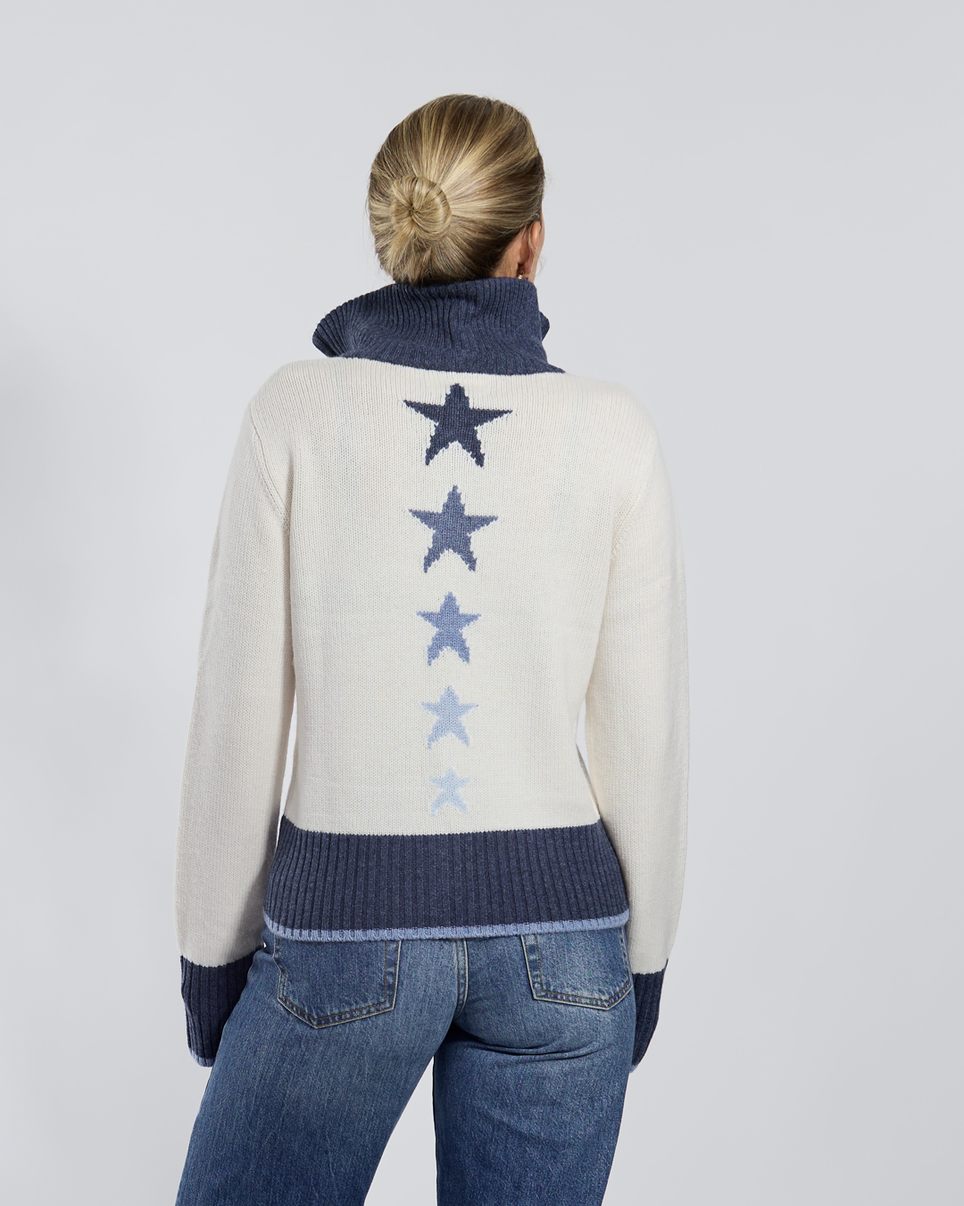 Star cardigan offwhite/navy/lyseblå