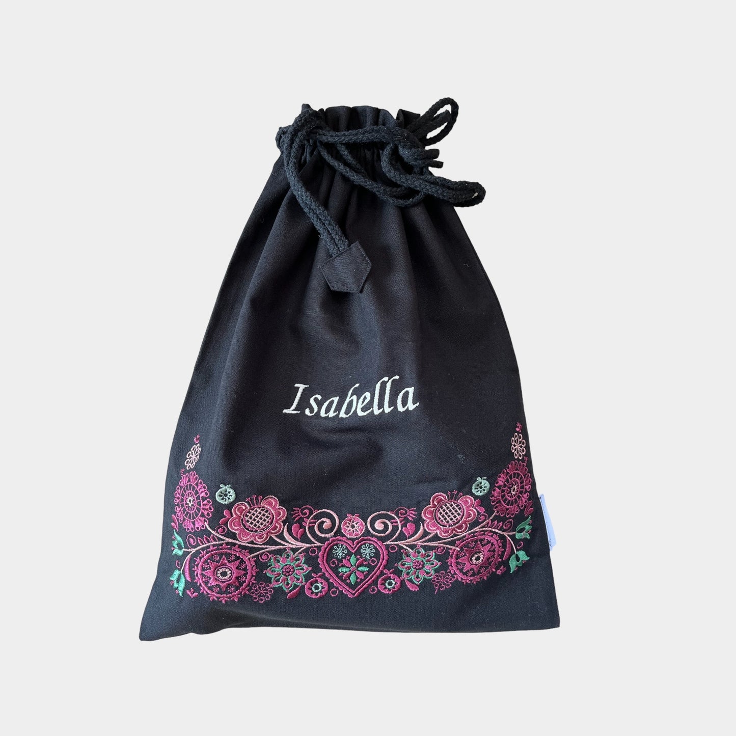 Bunadssett 2 poser i svart - burgunder/rosa/grønn