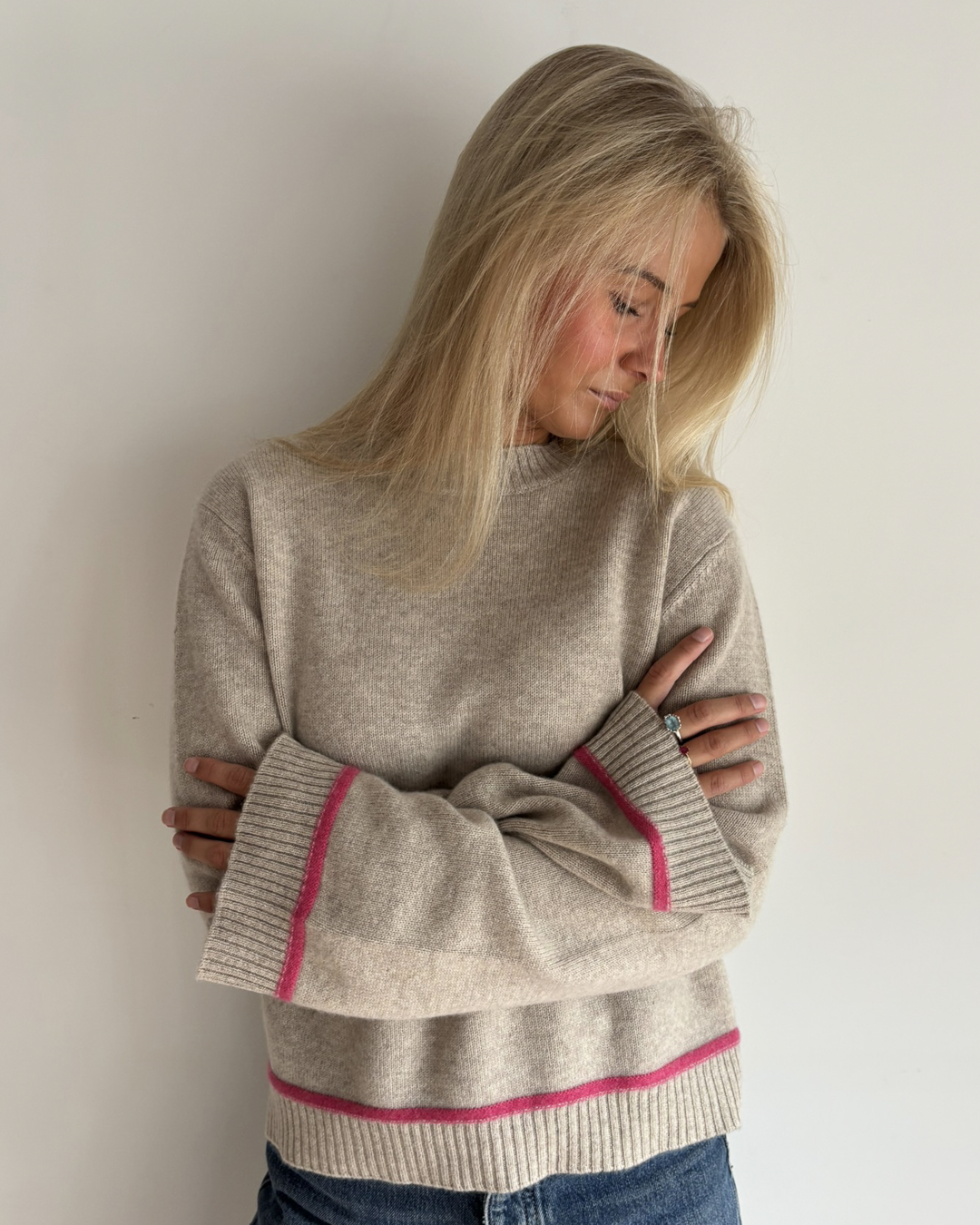 Round neck kashmir - Sand/knallrosa