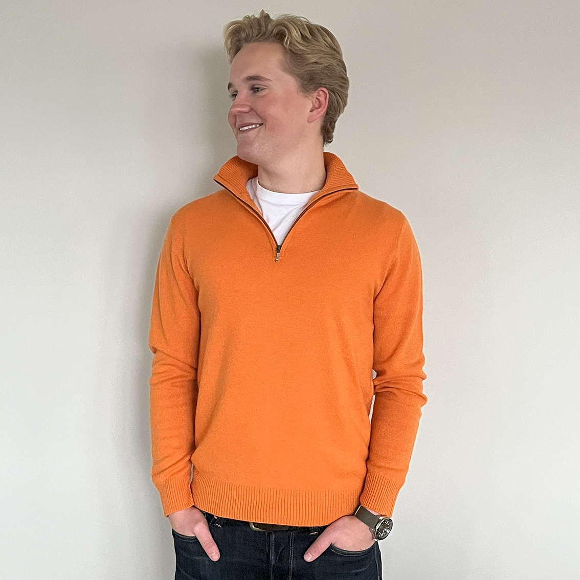 Christian half zip herre kashmir - Oransje