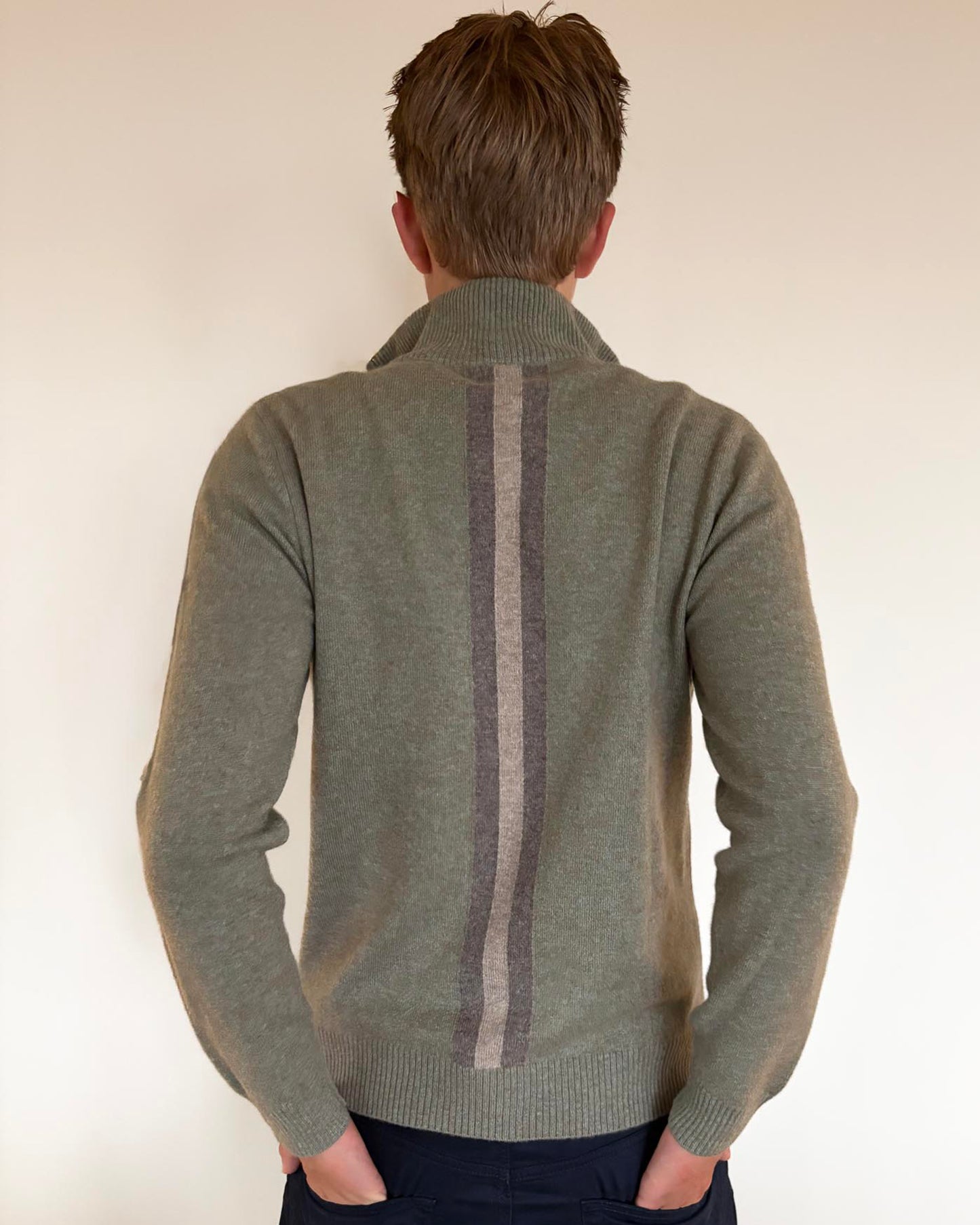 Christian half zip herre kashmir - lys oliven/sand