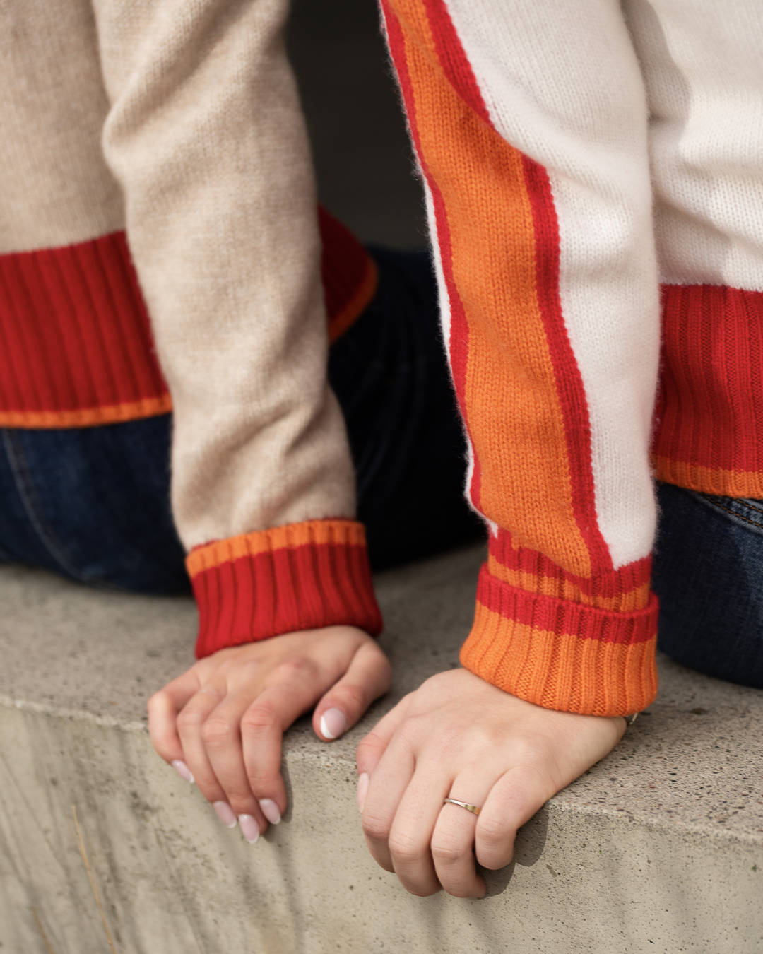 Nova cardigan offwhite/rød/oransje