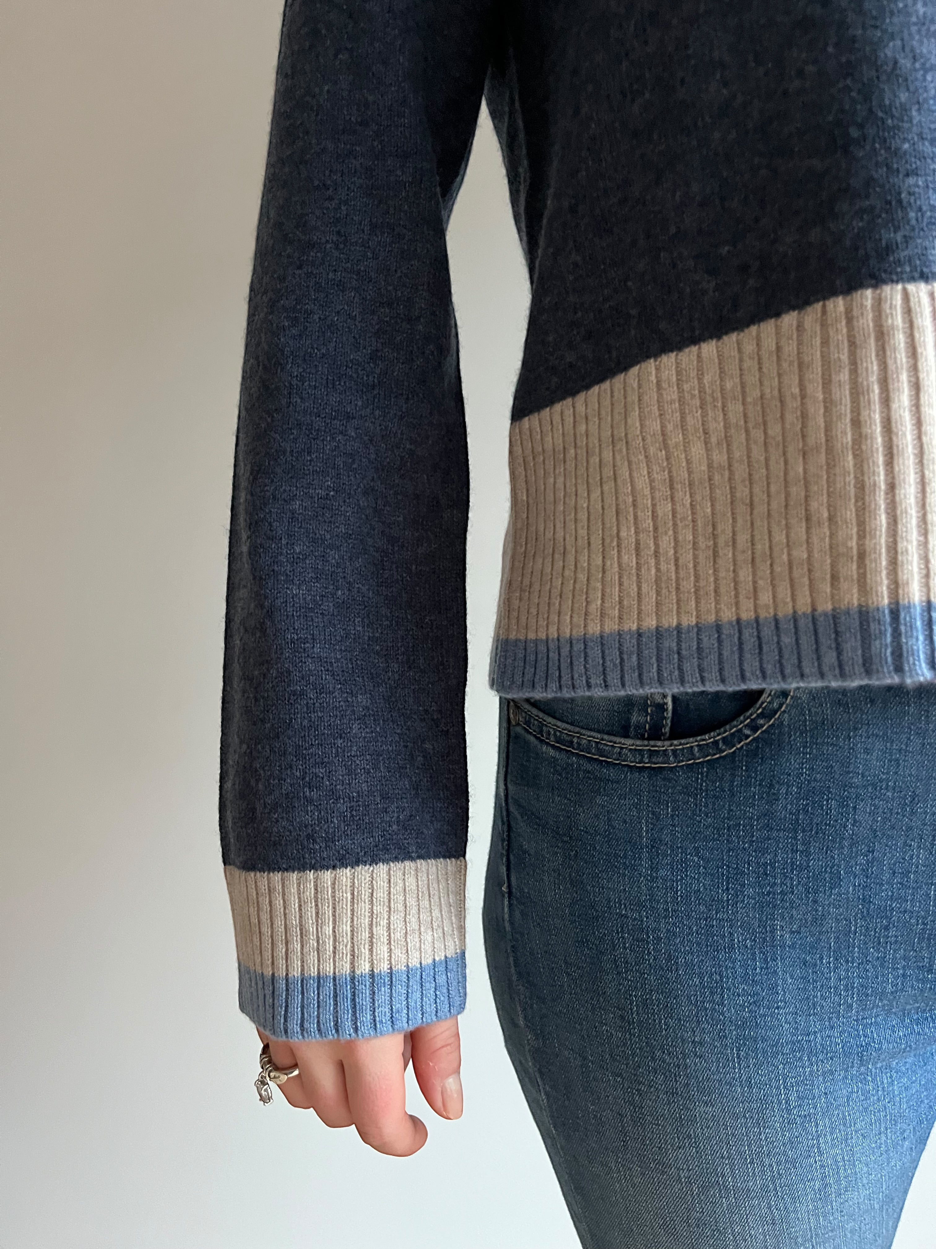 Vilma hoodie Navy/light blue/sand