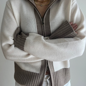 Contrast cardigan Offwhite / Toast