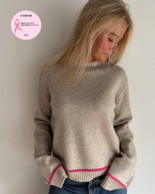 Round neck kashmir - Sand/knallrosa