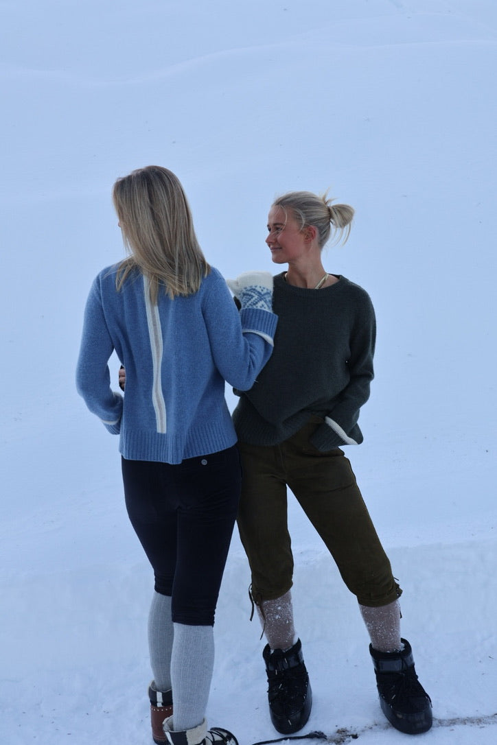 Gilli round neck kashmir - Oliven/lyssand/lysgul