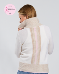 Contrast cardigan Offwhite/sand/lyserosa