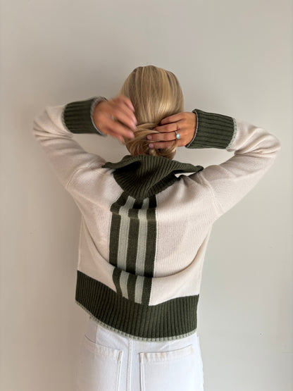 Contrast cardigan Offwhite/oliven/lysegrønn