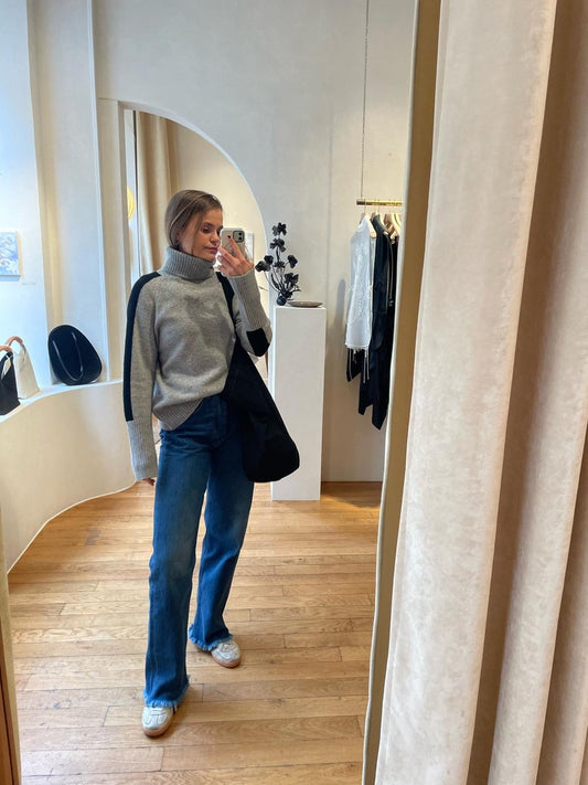 New Rollneck jumper - Grå melange / Svart