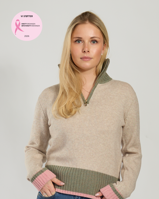 Zip sand/oliven/rosa