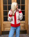 Celeste hood cardigan Sand/rød/rosa