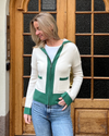 Celeste hood cardigan Offwhite/grønn/sand