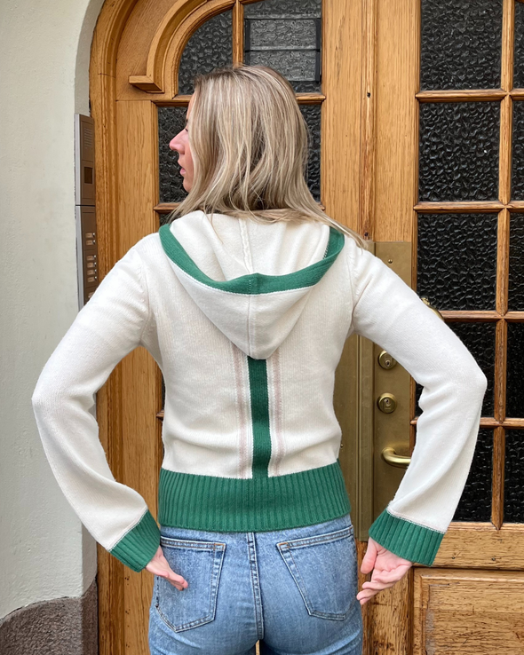 Celeste hood cardigan Offwhite/grønn/sand