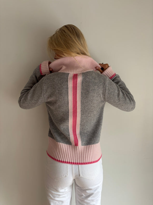 Contrast cardigan Grå/rosa/lyserosa