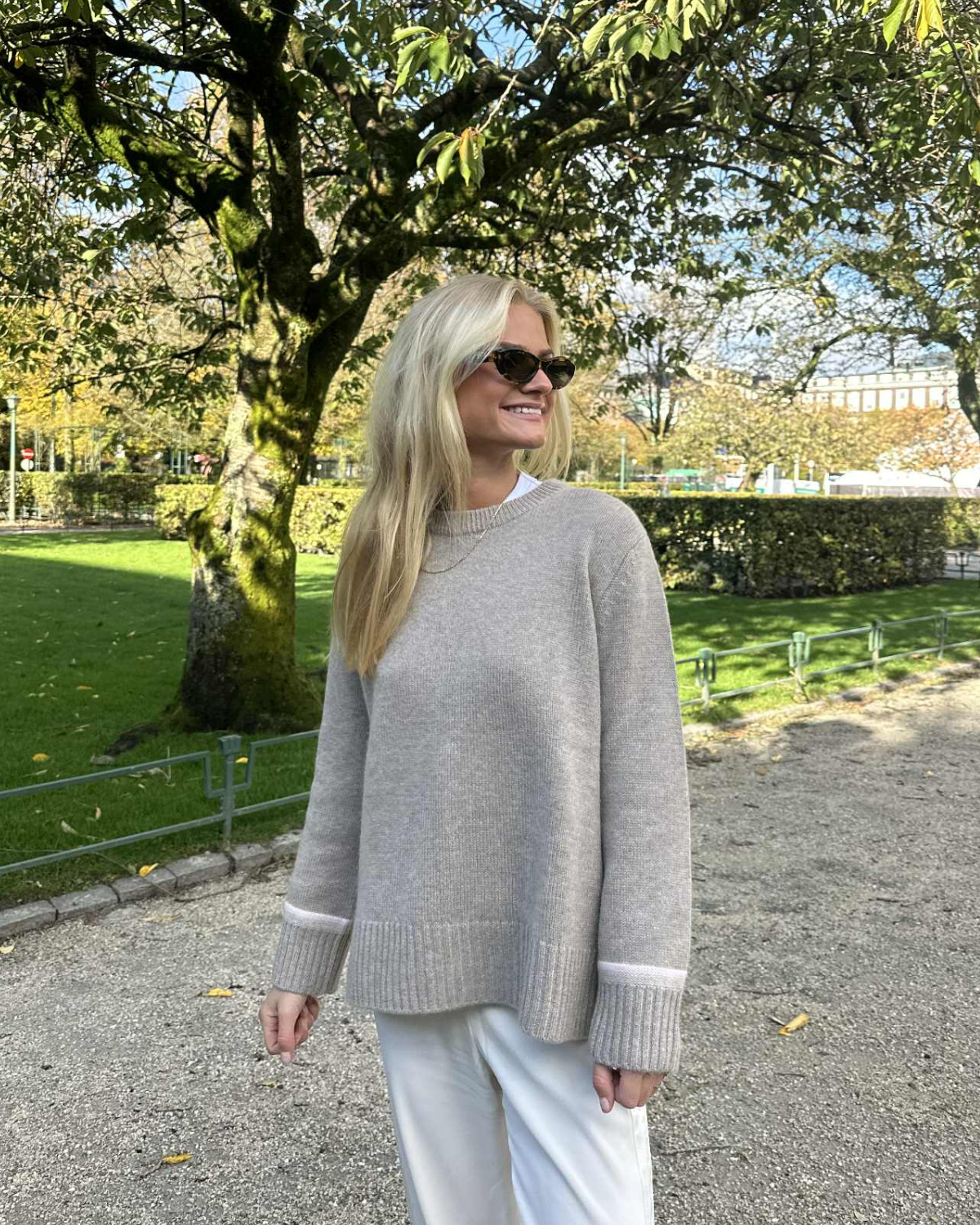 Gilli round neck cashmere - Sand/light sand/light pink 