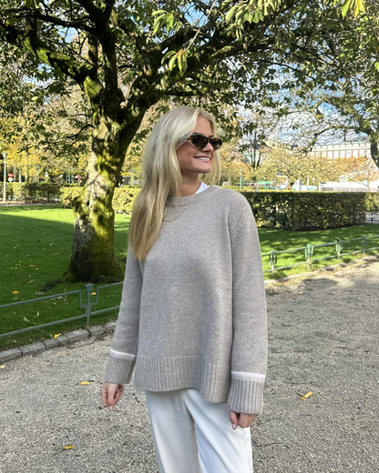 Gilli round neck cashmere - Sand/light sand/light pink 