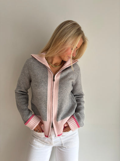 Contrast cardigan Grå/rosa/lyserosa