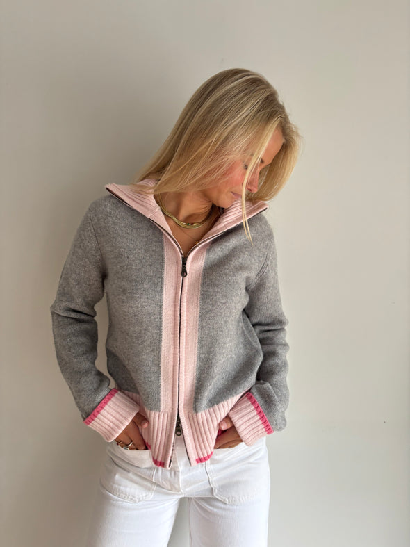 Contrast cardigan Grå/rosa/lyserosa