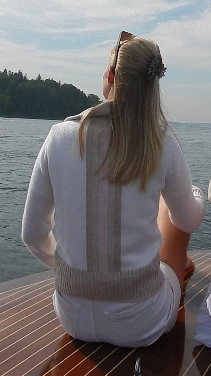 Contrast cardigan Offwhite/sand/lyserosa