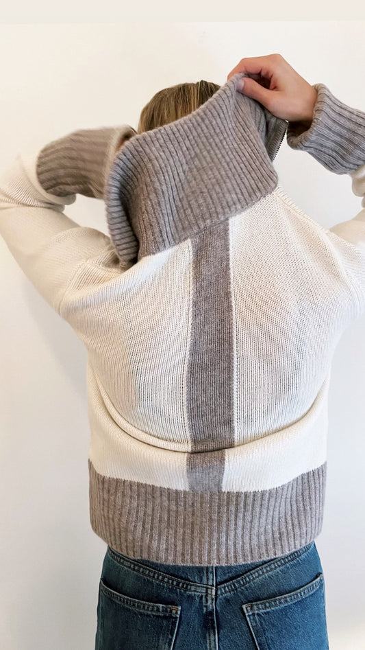 Contrast cardigan offwhite / sand