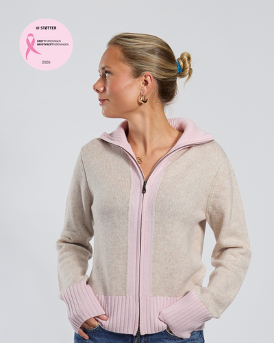 Contrast cardigan Sand / lysrosa