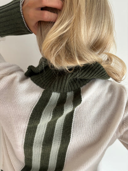 Contrast cardigan Offwhite/oliven/lysegrønn