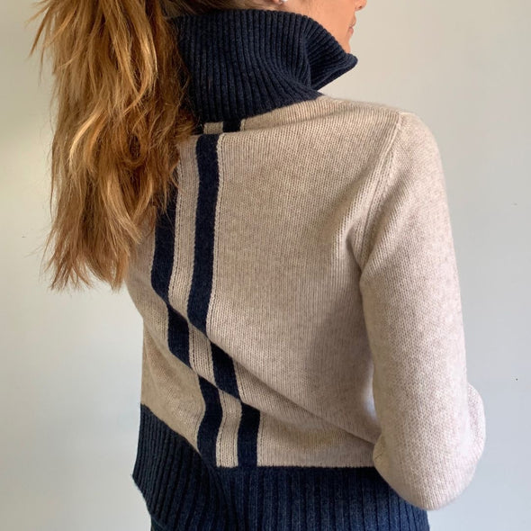 Contrast cardigan Sand / navy