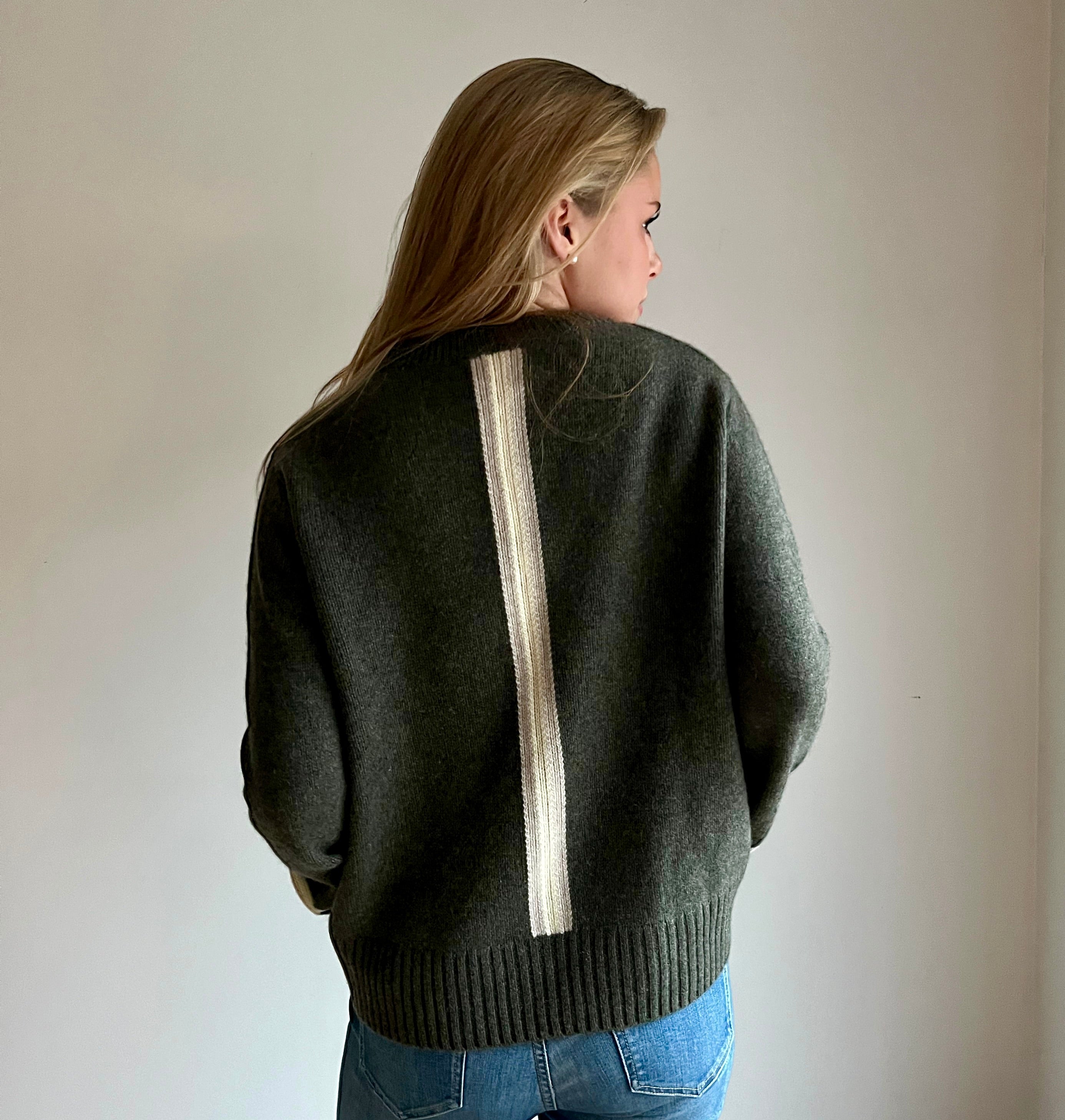 Gilli round neck kashmir - Oliven/lyssand/lysgul