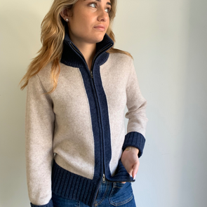 Contrast cardigan Sand / navy