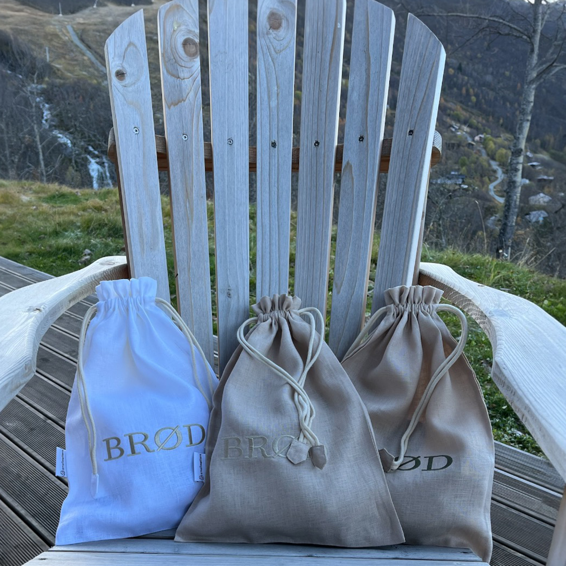 Brødpose - Sand med grønt broderi