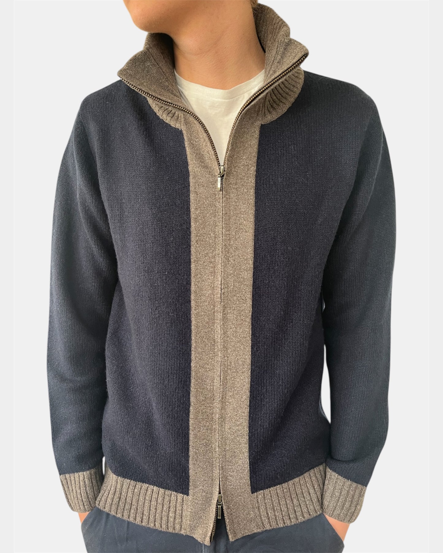 August Cardigan - Navy / sandfarger