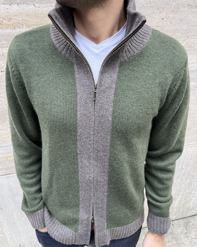 August Cardigan - Oliven / sandfarger