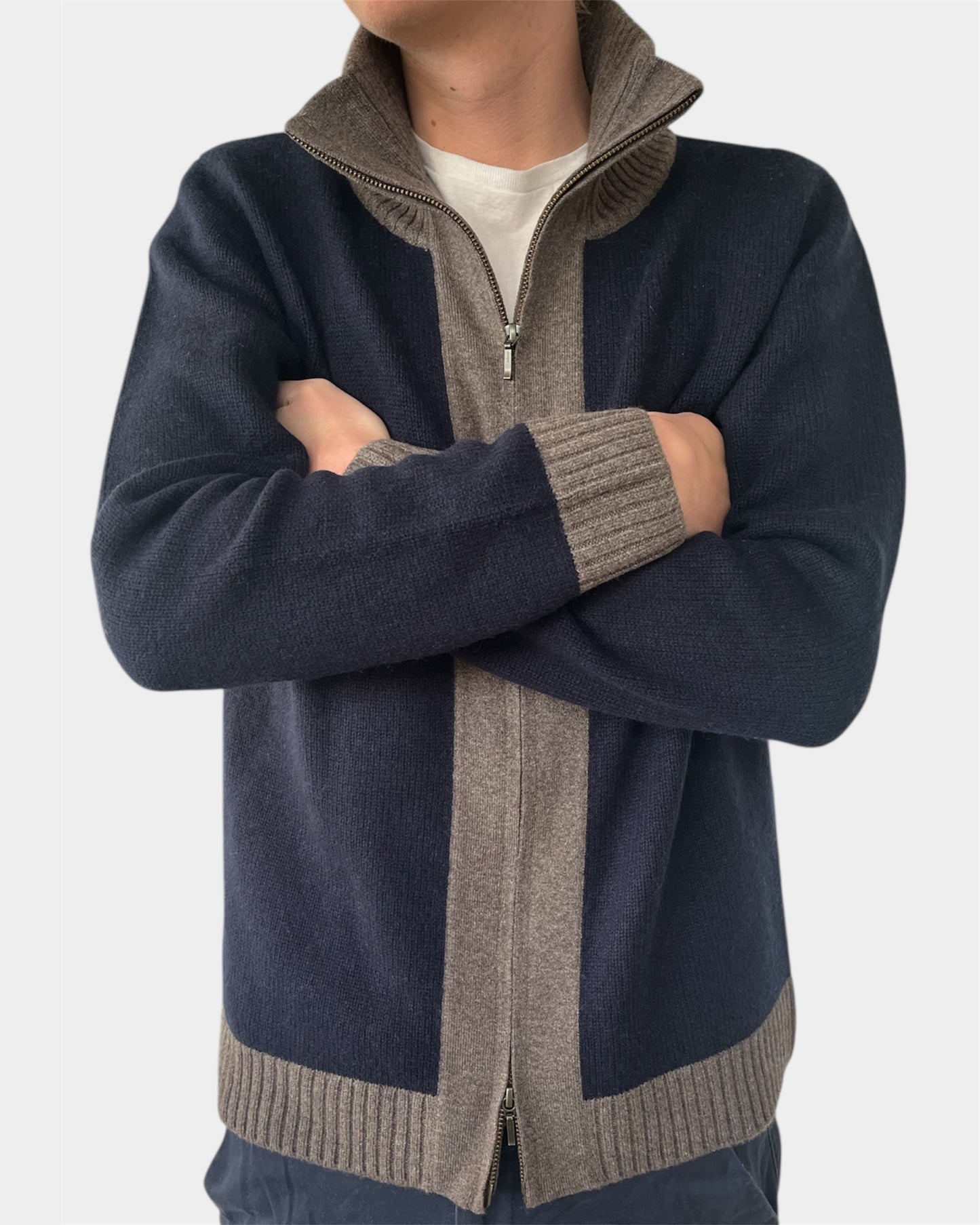 August Cardigan - Navy / sandfarger