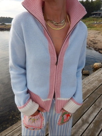 Contrast cardigan Lyseblå/rosa/offwhite