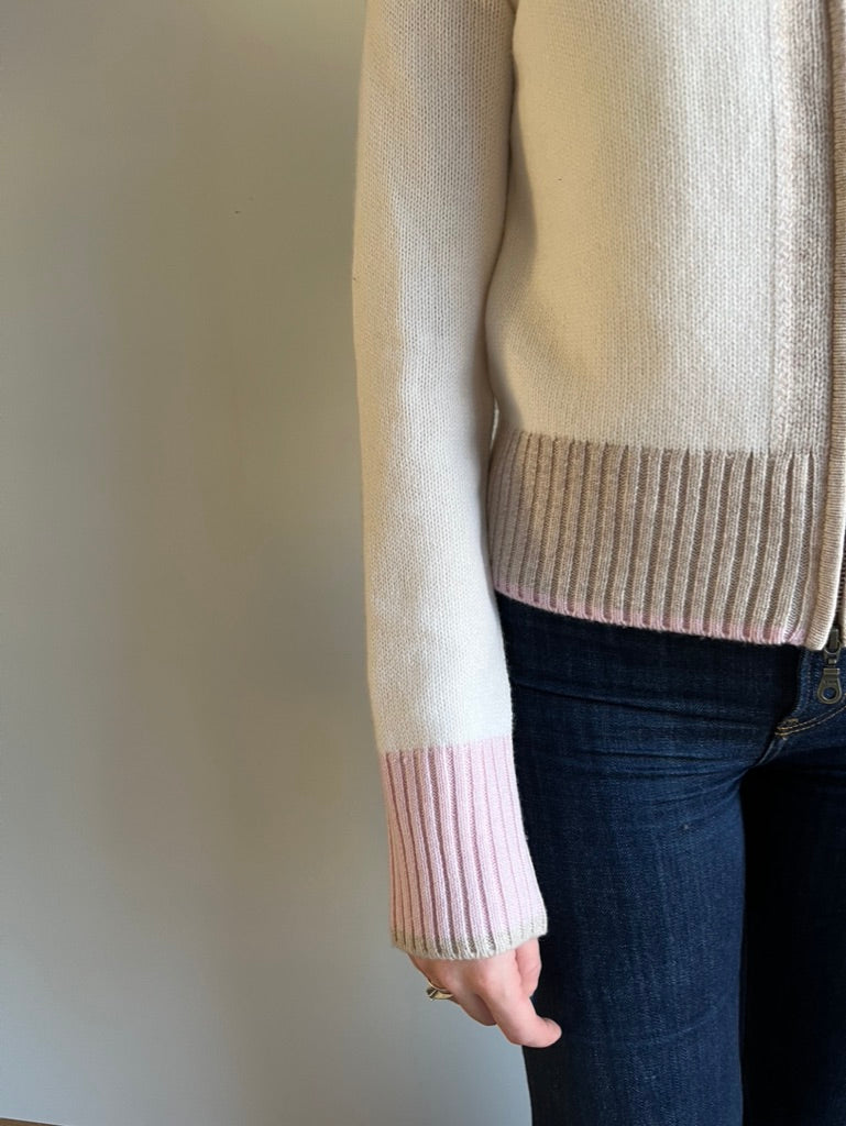 Contrast cardigan Offwhite/sand/lyserosa
