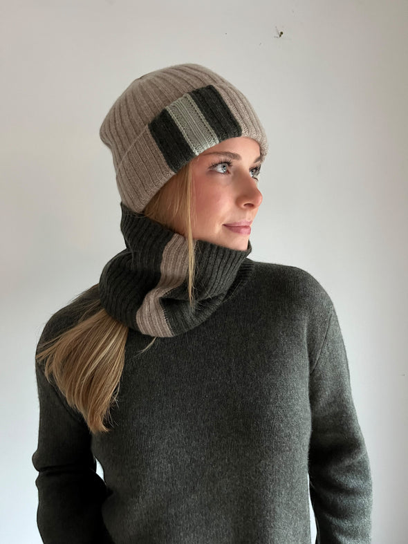 Cashmere hat toast/olive/light green