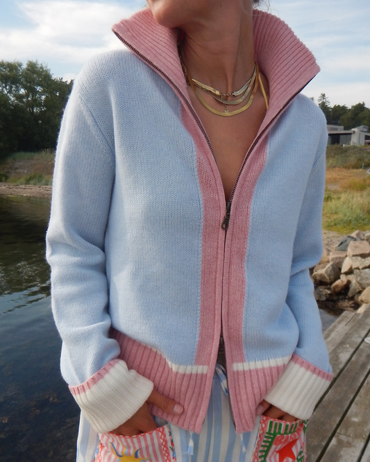 Contrast cardigan Lyseblå/rosa/offwhite