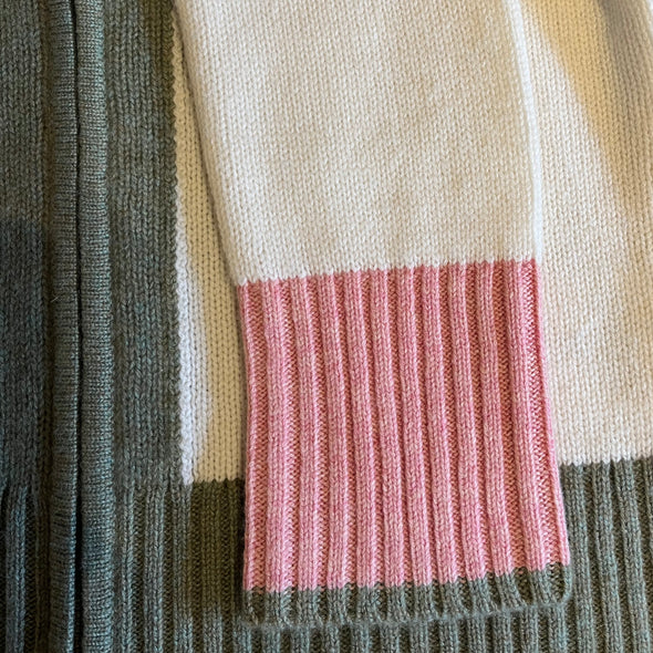 Contrast cardigan Offwhite/lys oliven/rosa